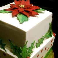 Christmas Cake buttercream with candy melt dots, holly, berries and pointsettia6" + 8" squares
