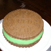 Mint Oreo Choc. choc. chip cake w/ choc. cream cheese frosting, crushed mint oreo cookies w/whiping cream for filling. I never knew that oreo spelled...