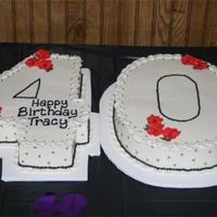 40Th_Birthday.jpg cut out of 2 11x15 sheet cakes. Buttercream, royal icing flowers, tip 104 ruffle. I got the idea from googling "40th birthday cakes&...