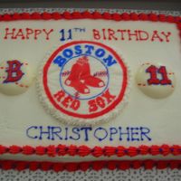 Boston Red Sox Birthday Cake Red Sox logo is FBCT, Baseballs are white chocolate. Need to work on the printing! This was my first "commissioned" cake - a...