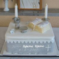 Ordination Cake This cake weighed in excess of 20kilos!! Nearly killed me doing the fondant .. kept breaking/cracking as it was so big! Fed 200+ with an...