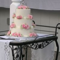 3-Tier Red Velvet For my baby brother's wedding. 6-8-10 red velvet with vanilla IMBC. Decorated with pink sweetheart roses.