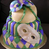 Mardi Gras Birthday This is my first topsy-turvy cake. It is covered in fondant. The bottom tier is chocolate and the top two layers are yellow butter. The...