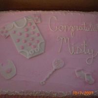 Baby Shower Vanilla cake with pink BC. Fondant shapes with RI accents. WC border