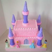Princess Castle For my youngest daughter's 4th birthday. Half sheet cake on bottom, cut in half and stacked, each layer torted. Top layer is 9x13 cut...