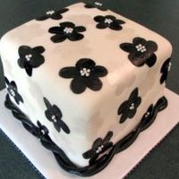 Painted Cake Handpainted pearl & black flowers w/ silver dragees. All fondant.