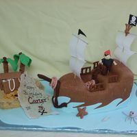 Pirate Ship Pirate ship carved from a 9 x 13 and covered in fondant. All details fondant.