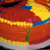 Sesame Street side of Elmo and BigBird cake, w/numbers, shapes all around