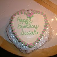 Heart Birthday Cake Made this for my cousin's birthday. Heart shpae chocolate and yellow cake filled with chocolate pudding. Had fun doing this. All...