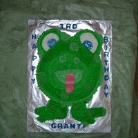 Frog Cake This is one of the three cakes I made for my little boys 3rd Birthday. Got the idea from wilton website. Fun fettie cotton flavored cake...