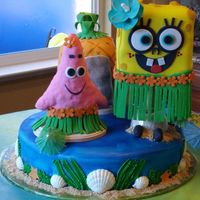 Sponge Bod Hawaiian Style Sponge Bob made with MMf Patrick made with rice crispies and covered in MMF
