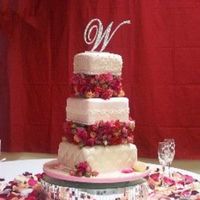 Rebbecca B This was based on a magazine ad for Cake top jewelry, but bride wanted to change to pink. Covered in MMF quilted, scroll band and dots with...