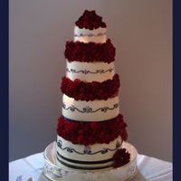 Shalyne Fresh spray roses 6 bunches, lights navy scrolls in bc, all mmf covered, 5, 8, 10, 12 real navy ribbon trim. Red white & blue Marine...