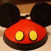 Mickey Ears Birthday Cake Yellow cake covered in marshmallow fondant, made in half of a ball pan using the Durable Cake for 3D and Wedding Cakes recipe.