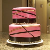Pink & Brown Test run cake at bridal shower, wedding cake will look just the same but in an ivory instead of the pink. :)