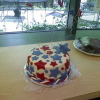July 4Th Stars July 4th cake I made for the office. 9" round layers with buttercream filling, covered in fondant. I used floral wire (bottom tips...