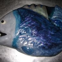 Father's Day Fishing Fish covered in fondant. Colors hand painted and brushed with silver luster dust.
