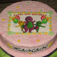 Barney Birthday Cake fruit cake decorated with fondant and barney printed on edible paper