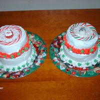 Christmas Cakes These were done for DD and her roomate. Choc fudge cake with BC icing and store bought candy cane and gummy santa and snow man. These were...