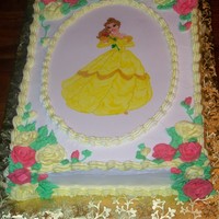 Belle Bridal Shower Cake for a bridal shower, idea from cake done here by Beth106. Belle is hand painted on gum paste/fondant plaque. Sugarshack's icing...