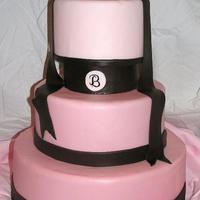 Ombre Pink & Chocolate Brown All fondant with freehanded monogram. Thanks for looking!