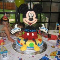 Mickey Mouse This was a BIG cake!!! Whole head is made of chocolate. Got idea from Wilton Book. The 2 year old LOVED it! The cake was as big as he was....
