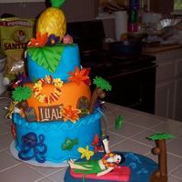 Luau Birthday Cake Luau birthday cake. All fondant with fondant decorations. Pineapple is rice krispies covered in fondant. Thanks for looking!