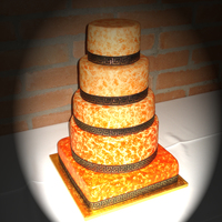 Faux Painted Wedding Cake 5 tier alternating height wedding cake. Covered in MMF and then painted with a faux finish. Greek Key border is ribbon.