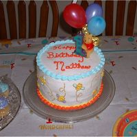 Pooh 1St Birthday Birthday cake I did for my sons 1st birthday. Bees and colors done to match the tablecloth and plates. Thanks for looking!