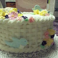 Wilton Course Ii Basketweave Flowers Final cake from Course 2 of the Wilton classes. It's iced in buttercream, decorated with the basketweave, a variety of royal icing...