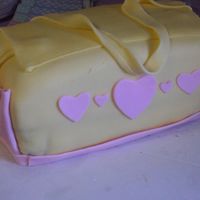 Back View Felicity's Diaper Bag Cake Here is the back of the cake I made for my to-be niece's baby shower. There are simply three hearts...the bottom pink lining wasn'...