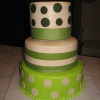 Dots this was done for a small wedding. 6,8,and 10 inch round cakes iced in buttercream with fondant dots and ribbon.tfl