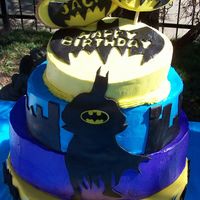 Batman 3 tier buttercream with fondant accents for my two sons' birthday. They loved it! Thanks to tisaex for inspiration! TFL