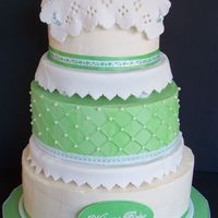3 Tier Oval IMBC with fondant/gumpaste baby blanket and booties for my sister's baby shower. Thanks for looking!