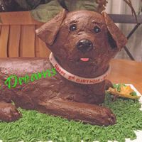 Puppy Birthday Cake BC icing with fondant ears, nose and collar. Used the lamb 3D pan as the base and them made modifications to the face and added legs and...