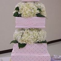 Chelsea's Cake Second wedding cake--still hate squares! All BC with gold dragees.Fresh flowers furnished by the bride--wish they had been a shadeof pink....