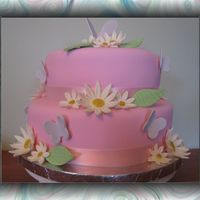 Pink With Butterflies And Daisies Fondant with gumpaste butterflies and daisies