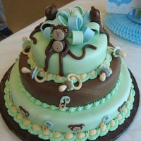 Monkey Baby Shower Cake MMF with gumpaste details and icing borders
