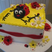 Ladybug Cake For Aaliyah Buttercream icing with fondant detail and gumpaste accents; cake was lite french vanilla tinted yellow with black and red confetti