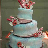 Class With Colette Peters We were given three pieces of fabric and a button. Shape and designed our cakes in class based on these items. The spurts and flowers were...