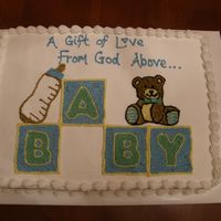Baby Shower Sheet cake. I used to post it notes to use for a quick outline of the blocks.