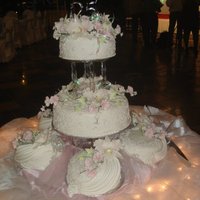 Silver Jublee Cake My sliver Wedding cake. It had five cakes all around and two in the centre. Fruit cake and flowers made of gumpaste