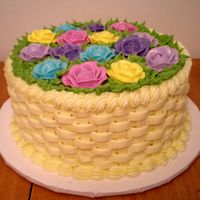 Basket B-Day This was for my friend--any cake she wants has to be yellow basketweave. LOL She wanted spring colors, so that is what she got. :)