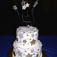 Celebration This cake was an end of the year celebration cake for my Tastefully Simple team that I am on. Iced in BC with fondant star accents painted...