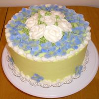 Hydragea B-Day This was a cake iced in BC (a light lime color) and BC roses. The hydrangeas were made out of gumpaste and dusted with periwinklle and...