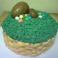Easter Cake the grass & basketweave is BC & i used a cadbury egg, a hollow chocolate egg & robins whopper eggs on the top.