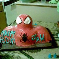 Spiderman This was my first 3d cake i made it for my nephews 4th birthday party he had at school. The head is rice crispy treats and the body is all...