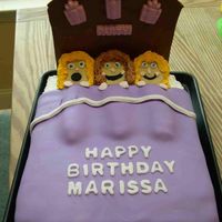 Birthday/slumber Party Cake This was for an 8-year old's birthday/slumber party. Everything is edible - the headboard is solid chocolate and the faces are cookies...