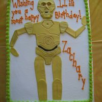 C3Po Cake Birthday cake for our son...caramel cake w/ caramel mixed with buttercream filling, caramel buttercream frosting and fondant decorations.
