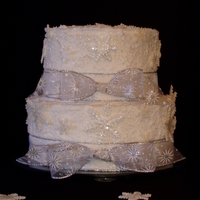 Snowflake Cake Small cake for the staff of my children's school. 6" and 8" tiers covered in BC and then "stucco'd" with...